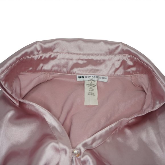 Dress Shirt-T Top Pink V-Neck LongSleeve Button-Up - Picture 3 of 7